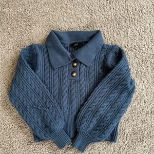 Cable-Knit Polo Sweater Blue Lulu’s
